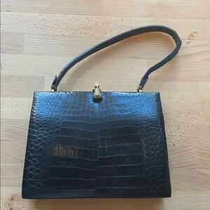 Vintage PISK Buenos Aires Crocodile Handbag | Black Exotic Skin | Top Handle